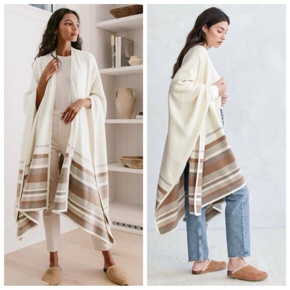 NEW Jenni Kayne Blanket Shawl Ivory Stripe - Picture 1 of 7